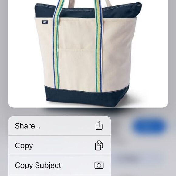 Land's End canvas Tote zipper natural long handle Navy embroidered "Taylor" XL - Picture 3 of 15